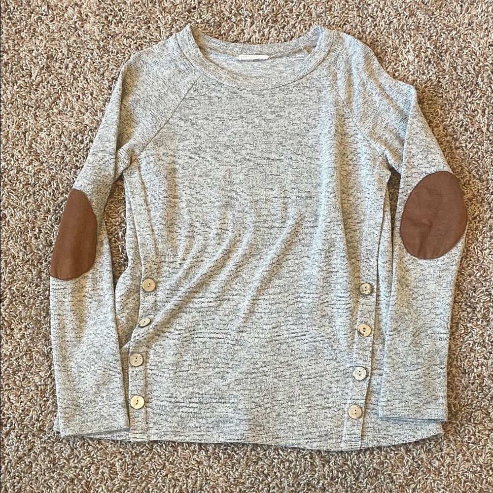 Gray Long Sleeve with Brown Accents